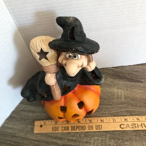 Vtg Halloween Witch and Jack O’Lantern Candle Holder - Picture 2 of 16